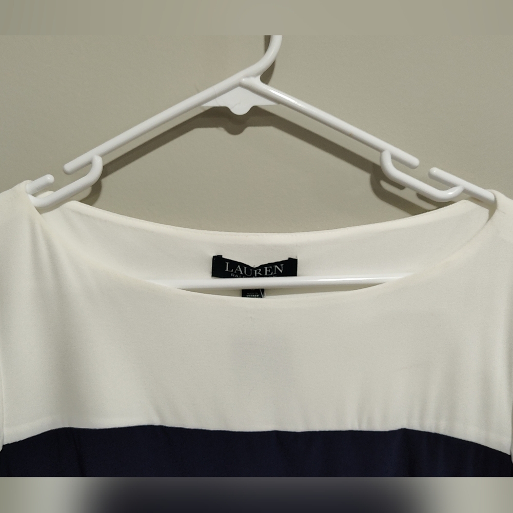 NWT Lauren Ralph Lauren Essentials Blue/White Form Fitted Dress, Size 12 New!N - Picture 4 of 7
